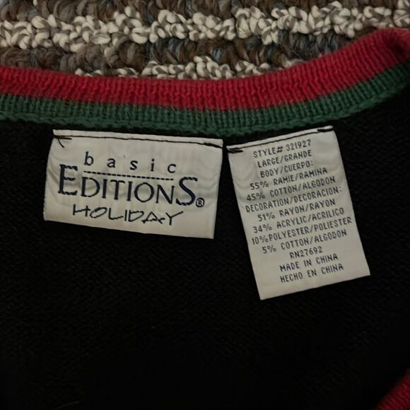 Basic Editions Vintage Hand Stitched Embroidered Cardigan Holiday Sweater L - Picture 5 of 6
